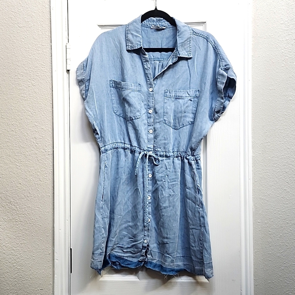 ee:some Chambray Tie-waist Short Sleeve Shirt Dress, Size S